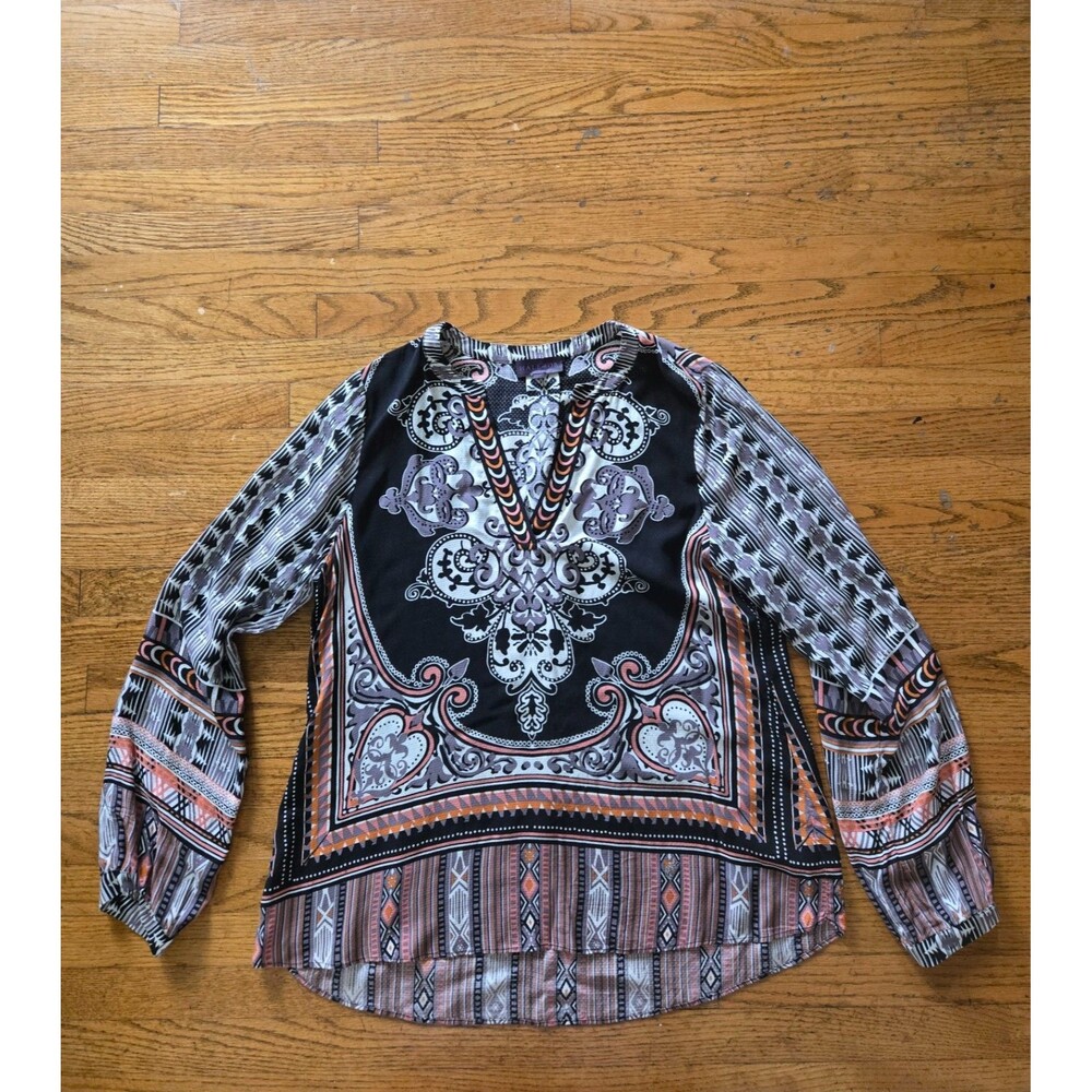 Hale Bob Paisley Print Long Sleeve V-Neck Lightweight Blouse Classy Size Medium